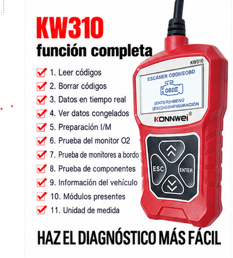 Escáner OBD2 KW310 para Diagnóstico de Coche